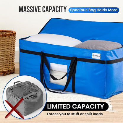 TAILI Extra Large 69 Gallon Storage Bags - Heavy Duty Blue Moving Totes with Visible Window | 2 Pack
