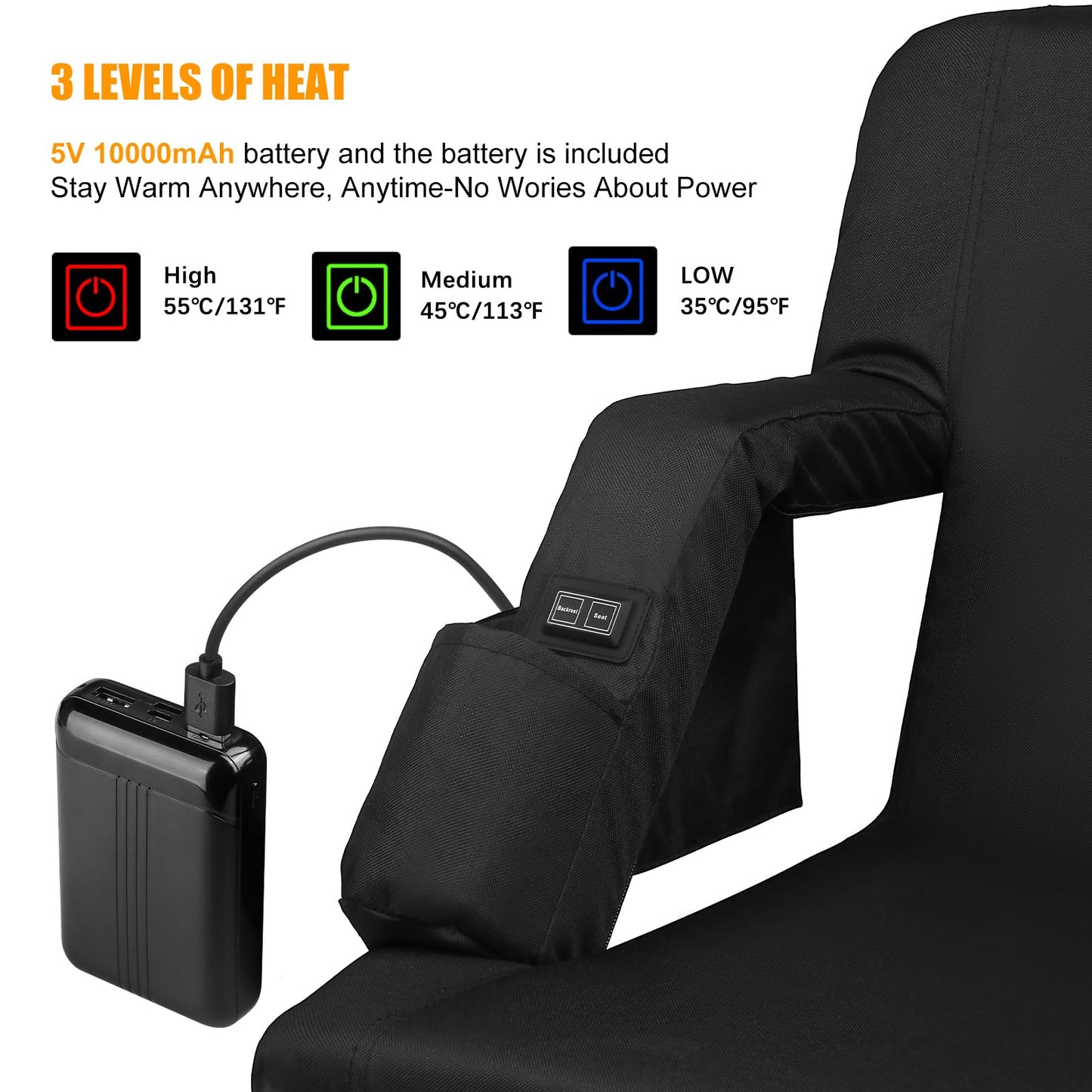 Heated Bleacher Seat with Backrest Heated Stadium Seats for Bleachers with Battery Heated Stadium Seats with Back Support 6 Reclinng Positions and 3 Levels of Heat Heated Stadium Chair (2, 25")