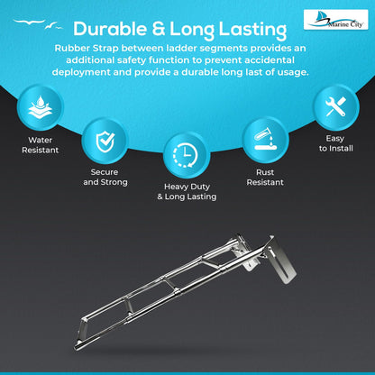MARINE CITY 4-Step Telescoping Swim Ladder with Rubber Strap, 304 Stainless Steel, Sturdy, Strong & Smooth Fine Polished - Ideal for Boats, RVs, Ships, Yachts, Swimming Pools (Pack of 1)