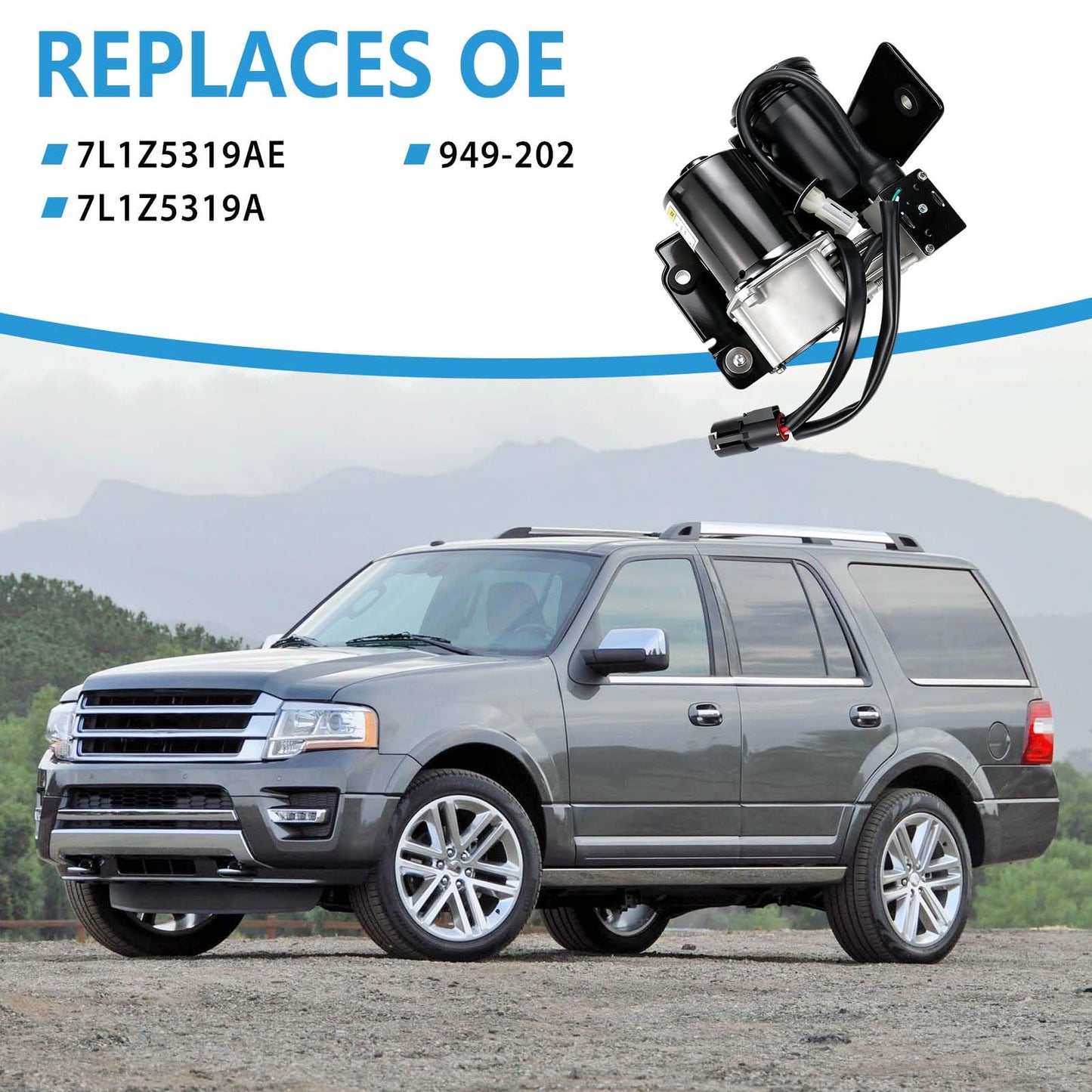 FRGOLIN Air Suspension Compressor Pump Compatible with Ford Expedition Lincoln Navigator 2007-2018 with Bracket Replaces 7L1Z5319AE 7L1Z5319A 949-202