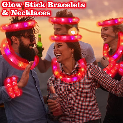 12-24 PCS Red Graduation Glow Sticks Pop Tubes,Light Up Bracelets Necklaces,Glow Party Favors for Kids Graduation Party,Kindergarten Preschool End of School Year Goodie Bag Stuffers Classroom Prizes
