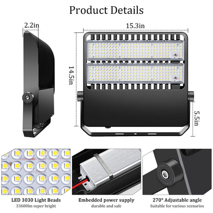 BIRITALO 240W LED Stadium Flood Lights Outdoor 36000LM Super Bright Yoke Wall Mount Parking Lot floodlights 5000K 100V-277V Commercial IP65 Waterproof 240 Watt Shoebox Barn Lamp for Arena Court