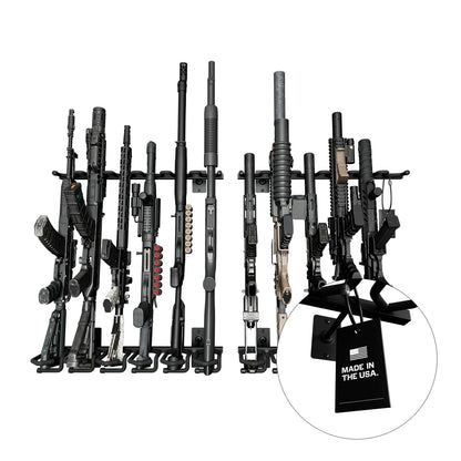 Hold Up Displays Wall Mount Gun Rack - 2 Pack, Vertical Rack, Heavy Duty Steel, Holds 12 Rifles & Shotguns - Made in USA