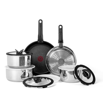 T-fal Ingenio Expertise Stainless Steel Cookware Set 13 Piece, Induction, Stackable Cookware, Pots and Pans Set, RV, Camping, Kitchen Fry Pans, Dishwasher Safe, Detachable/Removable Handle, Silver
