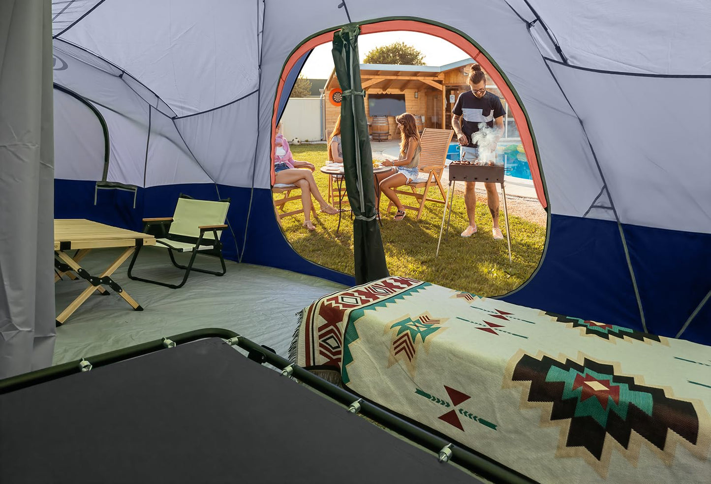 UNP Camping Tent 10-Person-Family Tents, Parties, Music Festival Tent, Big, Easy Up, 5 Large Mesh Windows, Double Layer, 2 Room, Waterproof, Weather Resistant, 18ft x 9ft x78in (Navy Blue)