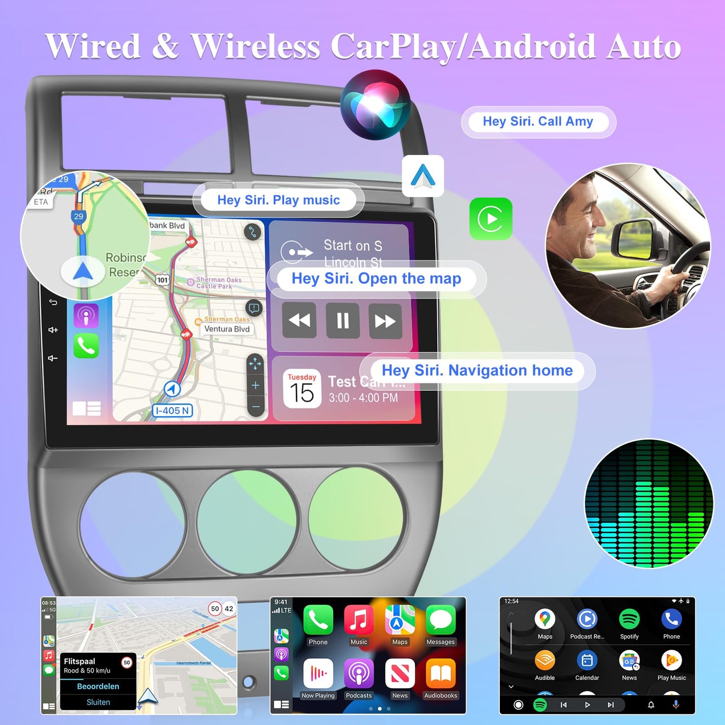 [8 Core 4G+64G] Android Car Radio for Jeep Compass Patriot 2007 2008 2009-10.1 inch Touch Screen Car Play Stereo, DSP 32 EQ Audio/IPS Screen/Carplay/Android Auto/SWC/BT 5.0/WiFi