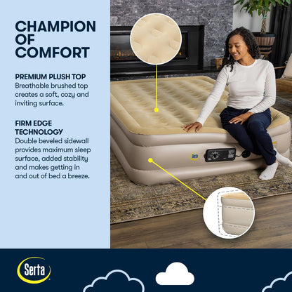 Serta Raised Air Mattress with Never Flat Pump | Size: Queen 18" | Luxury Inflatable Mattress - Built in Air Pump to Ensure a Good Night’s Rest | Heavy Duty Blow Up Mattress with Self Inflating Pump
