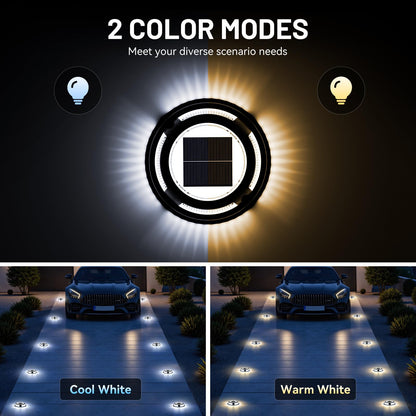 Solar Driveway Lights, 12 Pack Heavy Duty Driveway Lights Solar Powered 2 Color Mode (Cool/Warm White) IP68 Waterproof Outdoor Solar Deck Lights with Ground Stake for Pathway Garden Yard Walkway Dock