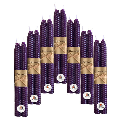 Lacaser Natural Beeswax Purple Taper Candles Bulk Set of 14 pcs, Unscented & Smokeless & Dripless Long Candlesticks 9 Inches Each, Gift Box Packed