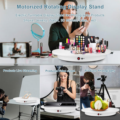 Motorized Rotating Display Stand, Angle Speed Adjustable Electric Rotating Turntable, 360 Degree 330 Lbs Load Auto Rotating Platform for Photography Big Size Products Display Video Show, Wired White