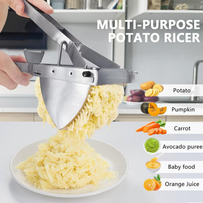 LHS Stainless Steel Potato Ricer - Heavy Duty Masher with Ergonomic Grip | Extra Large Capacity, Dishwasher Safe (Black)