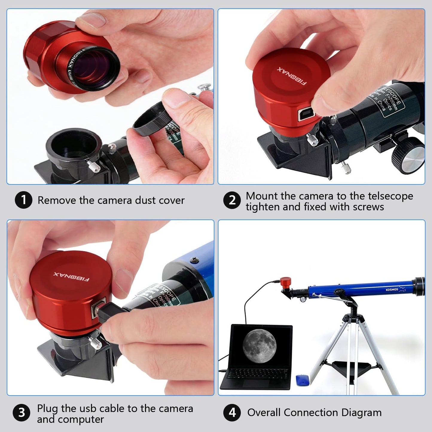 1.25" Telescope Camera Bundle with UHC Filter – USB Astronomy Camera for Astrophotography, 4K CMOS, Plug & Play for Windows/Mac/Linux/Raspberry Pi – Deep Sky & Nebula Imaging Kit