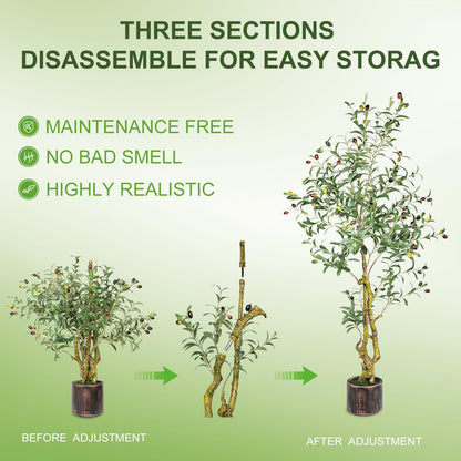 5FT Artificial Olive Tree Indoor - Lifelike Fake Olive Tree with Branches, Leaves & Fruits, Realistic Faux Tree for Bathroom, Office, Bedroom Decor, Compact Home Decor Plants