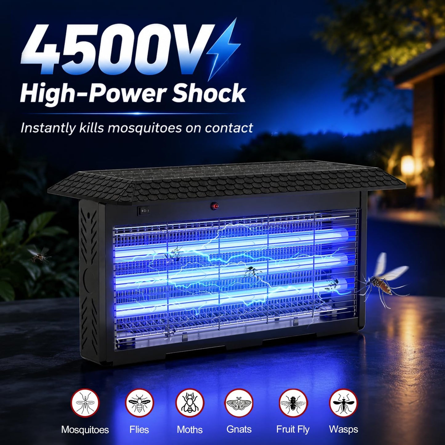 Solar Bug Zapper Outdoor, 30W Mosquito Zapper for 3500 sq.ft, Waterproof Fly Killer, Rechargeable Electric Mosquito Killer, Auto On/Off Dusk to Dawn, Cordless Insect Trap for Patio, Yard, Garden, Home