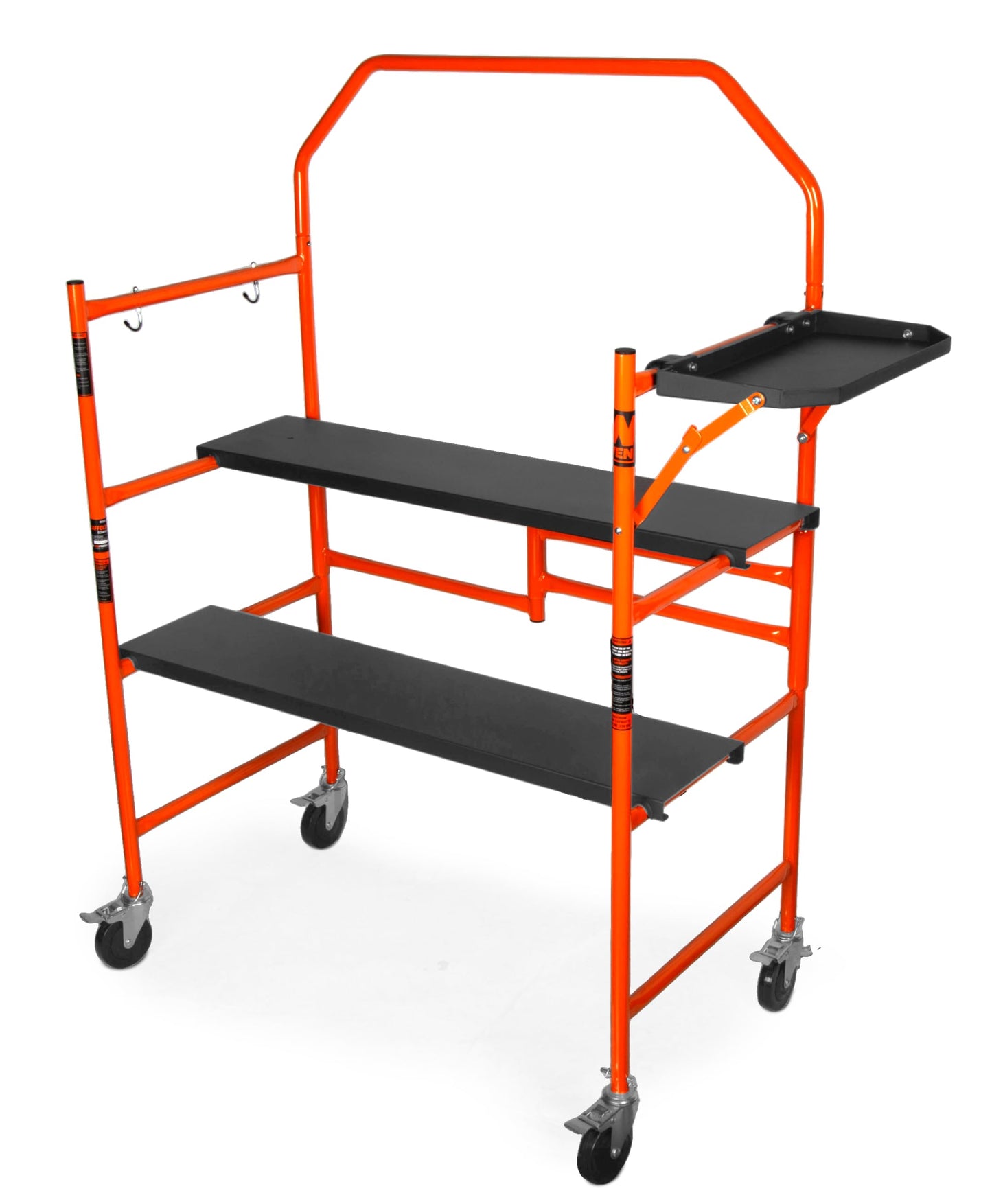 WEN 4-Foot Portable Rolling Scaffolding, 500-Pound-Capacity with Foldable Design, Safety Rail and Tool Shelf (31107)