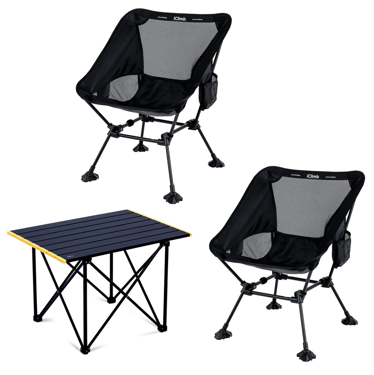 iClimb 1 Folding Table and 2 Anti-Sinking Folding Chair Bundle, Ultralight Compact for Adults Outdoor Beach Backpacking Hiking Camping Concert