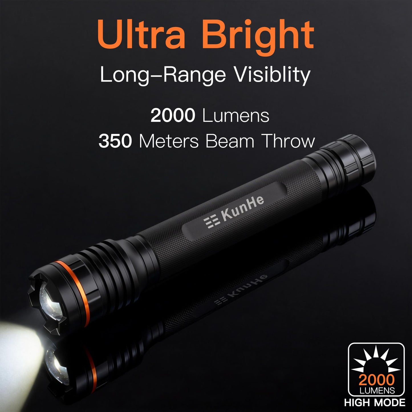 KunHe 10 Pack Heavy Duty 4D Cell LED Flashlights Large Aluminum Zoomable High Lumens 2000 LM Police Flash Light- Big Flashlight for Home Emergency Power Outages Camping Car(Batteries not Included)