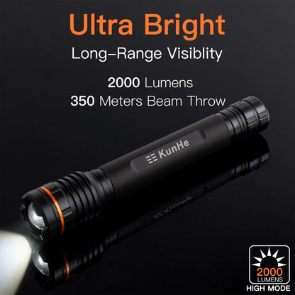 KunHe 10 Pack Heavy Duty 4D Cell LED Flashlights Large Aluminum Zoomable High Lumens 2000 LM Police Flash Light- Big Flashlight for Home Emergency Power Outages Camping Car(Batteries not Included)