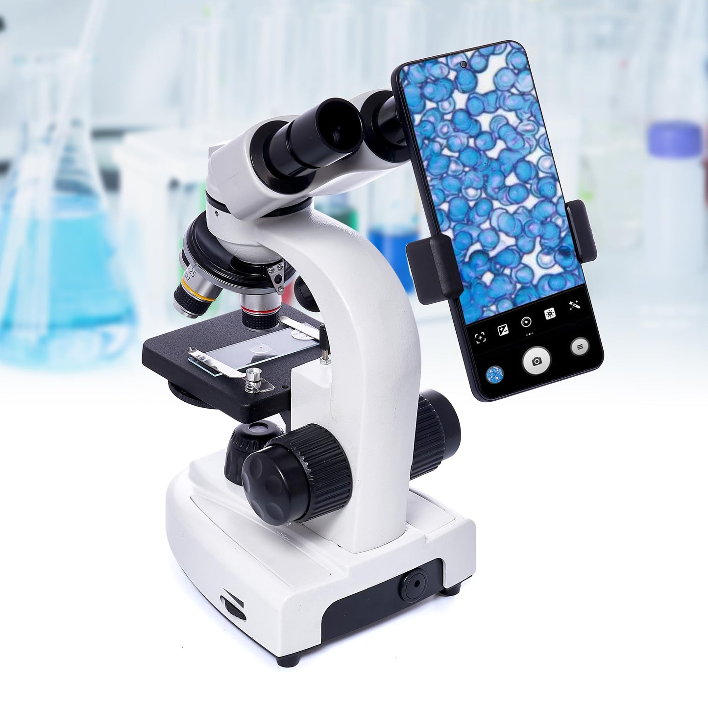 SELFIE CAT Laboratory Microscope for School, Binocular Compound Microscope 200X-5000X Magnification for Adults, Microscopes Kit with Electronic Eyepieces and Wide Field Lab Equipment