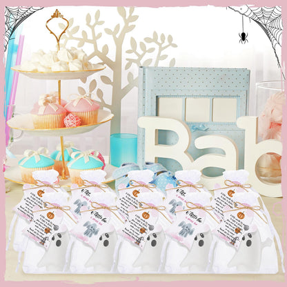 MTLEE 50 Sets Halloween a Little Boo is Almost Du Baby Shower Favors Cute Ghost Candles Unscented with Mini Ghost Thank You Cards Bags for Halloween Boo Gender Reveal Party Supplies (Pink)