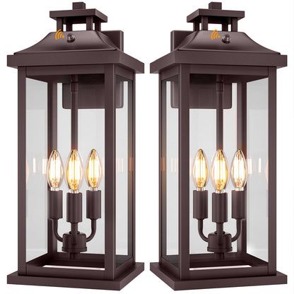 VenzBlomia Outdoor Wall Lanterns 3-Light, 20in Oil Rubbed Bronze, 2-Pack, Dusk to Dawn Photocell Sensor, Vintage Metal Sconce