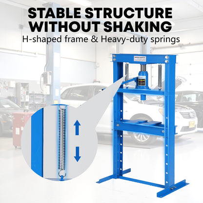 Garvee 12 Ton Hydraulic H-Frame Shop Press with Adjustable Table and Stamping Plates for Auto Repair Garage, Blue