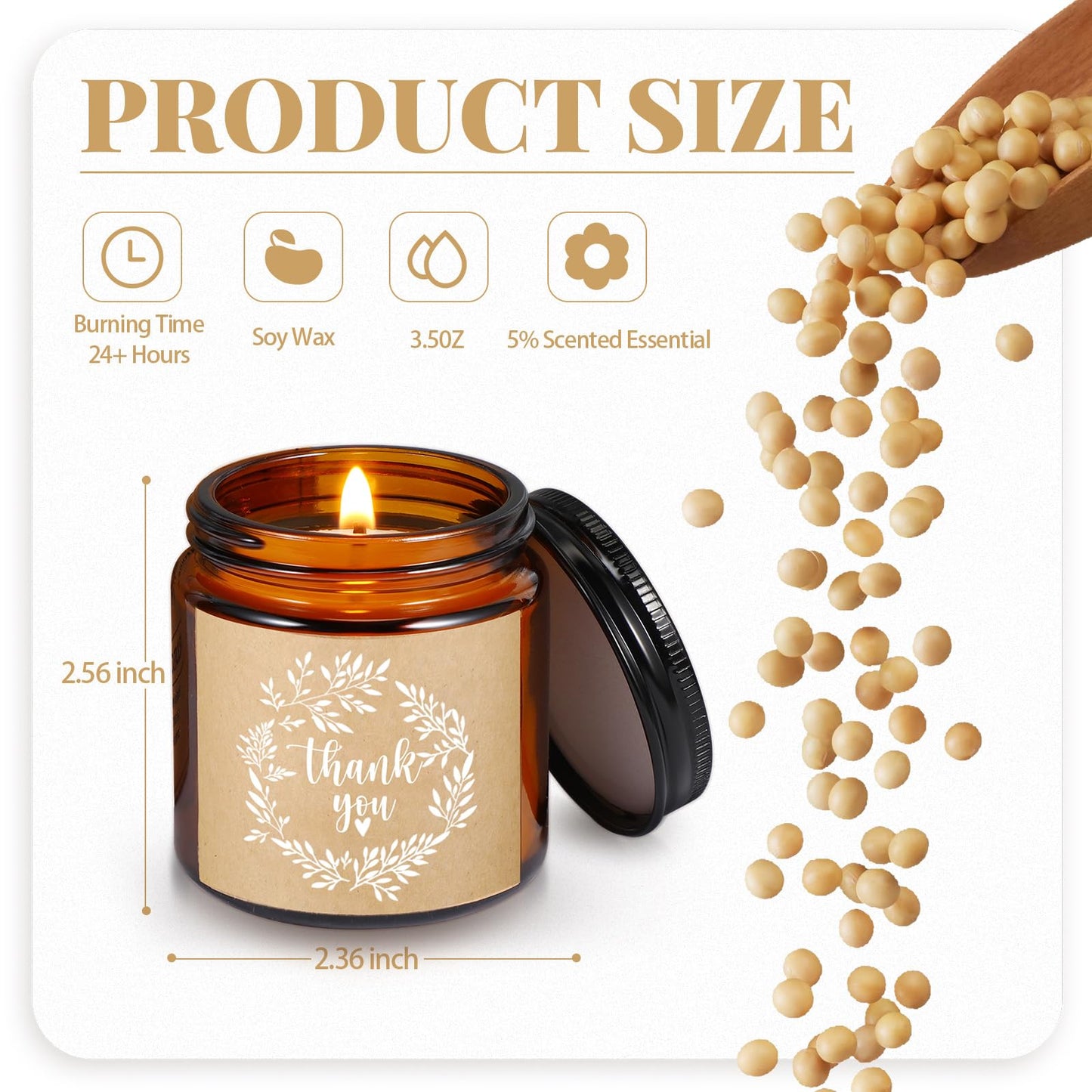 Coume 10 Pcs Thank You Gifts for Women, Mom Bulk Inspirational Teacher Appreciation Gifts 3.5 oz Soy Wax Scented Jar Candles for CNA Nurse Coworker Employee 10 Fragrance(Warm Scents)