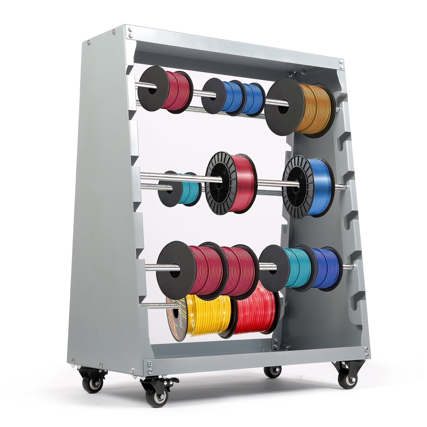 Wire Spool Rack,Electrical Wire Assortment with Wheel,Automotive Wiring Storage,Heavy Duty 6 Rods Wire/Cable Dispenser for Electrical Industrial & Retail Use,300lbs Capacity,Gray