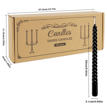 12-Pack 10' Tall Black Spiral Taper Candle Set - Dripless, Smokeless for Halloween&Christmas, Unscented Candlesticks, Dripelss Tapered Candles for Table Rituals,Memorial Prayer Wiccan Rituals.