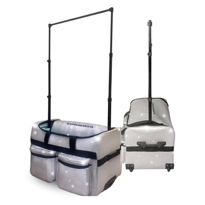 Dance Duffle Bag with Garment Rack 28" – Silver Glittering Rolling Dance Competition Bag for Shows, Travel and Performances – Collapsible Dance Suitcase with Portable Trolley and Storage Pockets