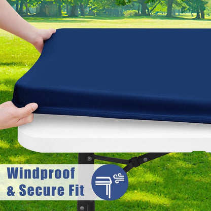 Moosfor Spandex 8 Foot Rectangle Table Cloth 6 Pack, Elastic Fitted Tablecloths for Picnic, Stretch Washable Patio Table Cover for Outdoor, Camping, Banquet and Parties (Navy, 30"x96")