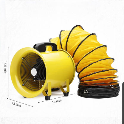 10 in Utility Blower Fan, 3300 RPM High-Speed Ventilation Fan with 33 ft PVC Duct Hose, CE & IP44 Waterproof Rated, Industrial Portable Air Blower Ventilator for Basements, Tunnels, Factories