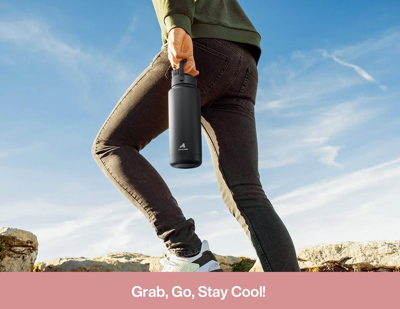 POWCAN 40 oz Insulated Water Bottle with 2-in-1 Straw and Spout Lid, Keep Cold 24H, Leak-Proof, BPA-Free, Double Wall Stainless Steel Water Bottle for Sports, Gym, Travel, Gift, Holiday (Rosy Bouquet)