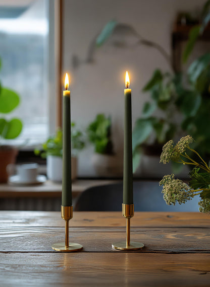 Homeology 6 PK 10" Classic Taper Candles, Dark Moss Green, 7-8 Hours Long Burning, Unscented Tall Candlesticks