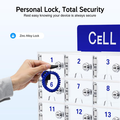 Lemoeyes Acrylic Cell Phone Locker Box, 30 Slots Clear Cell Phones Storage Cabinet with Door Lock Keys and Charging Slot, Tabletop/Wall-Mounted Pocket Locker for Office Classroom Conference Room