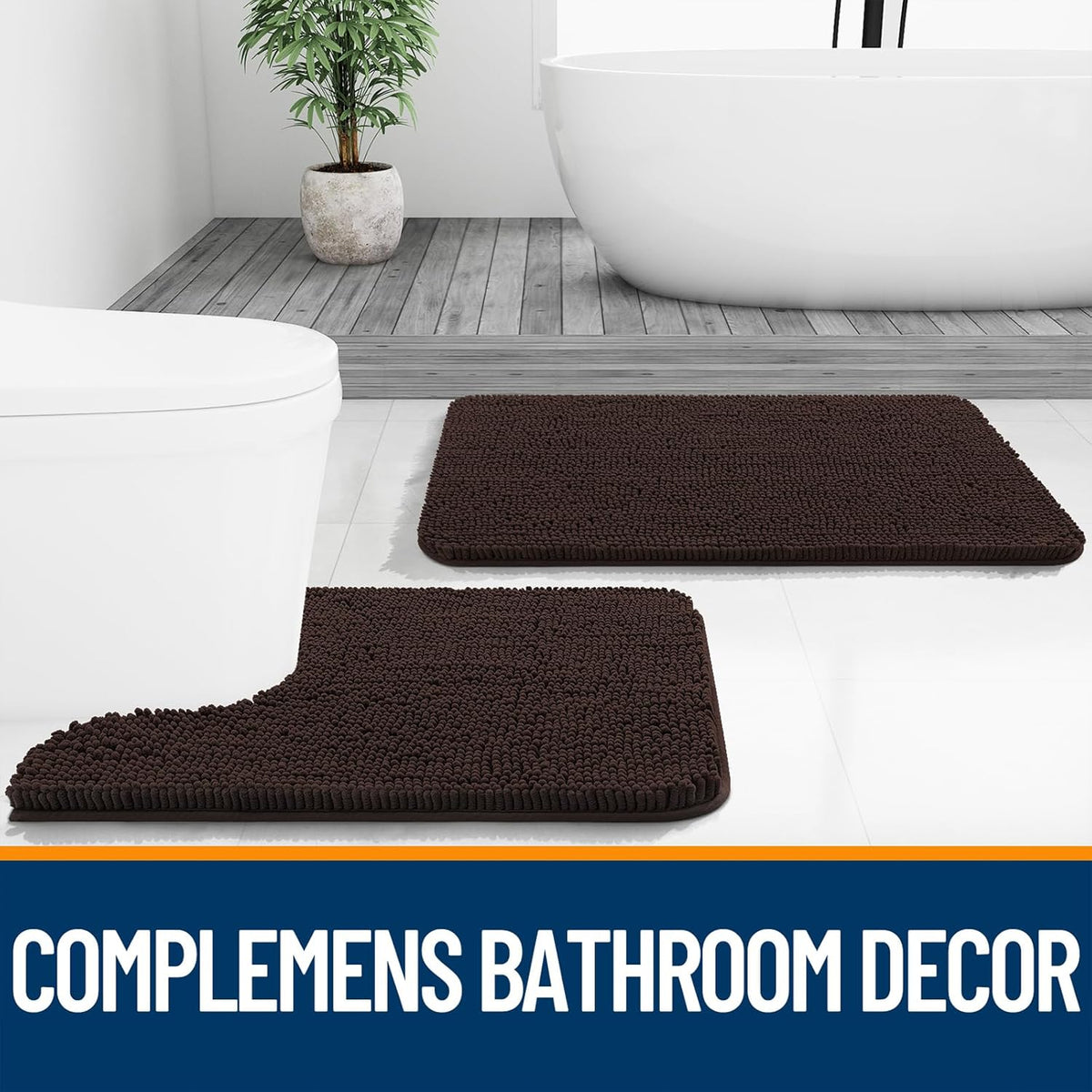 OLANLY Large Bath Rugs - Extra Soft Chenille with Rubber Backing | Quick Dry & Machine Washable, 40x24, Brown