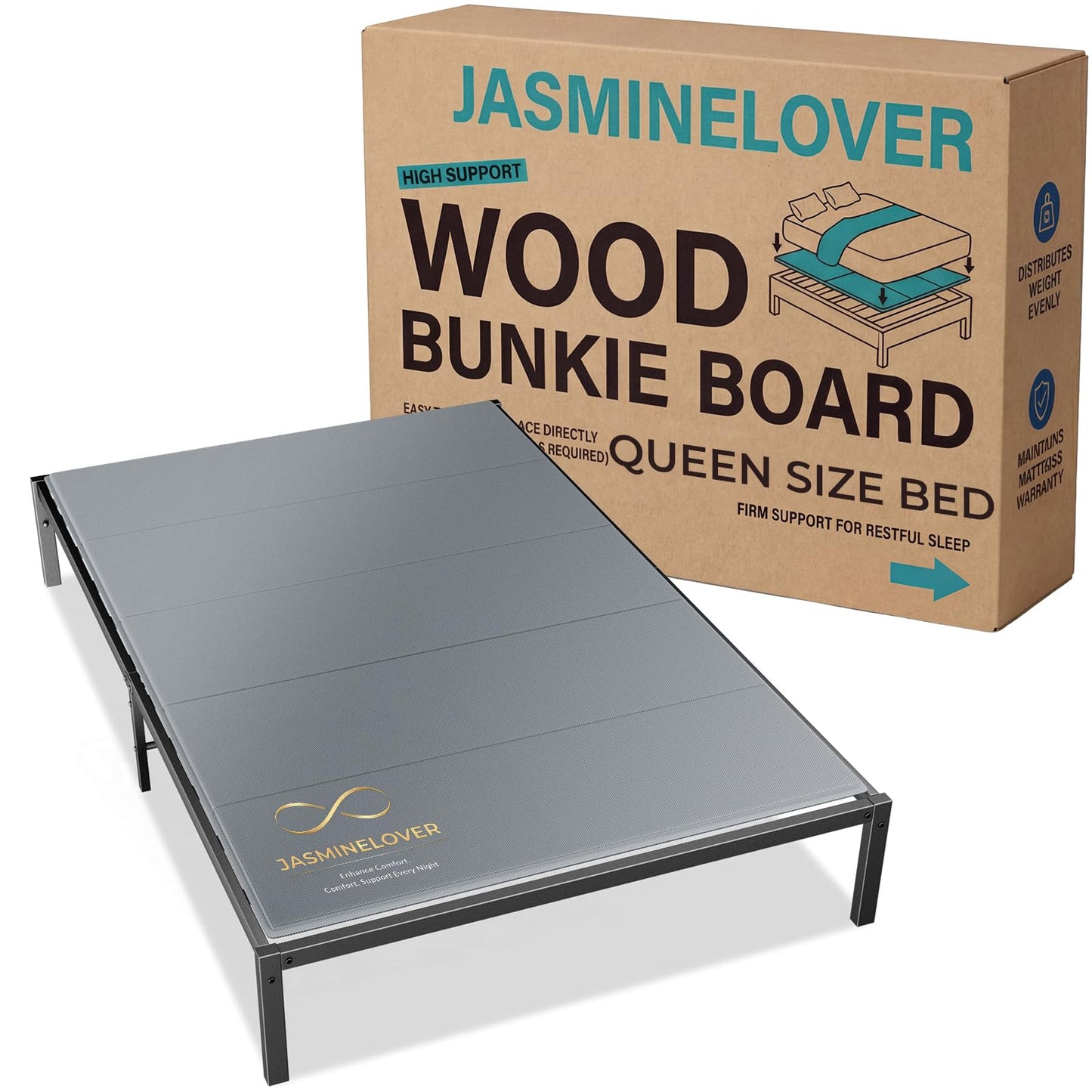 JASMINELOVER Bunkie Board Queen Size,Bed Boards for Under Mattress - Heavy Duty Reinforced Wood Support Board with Anti-Sag Design, Fits Metal Frames/Platform Beds/Sleeper Sofas
