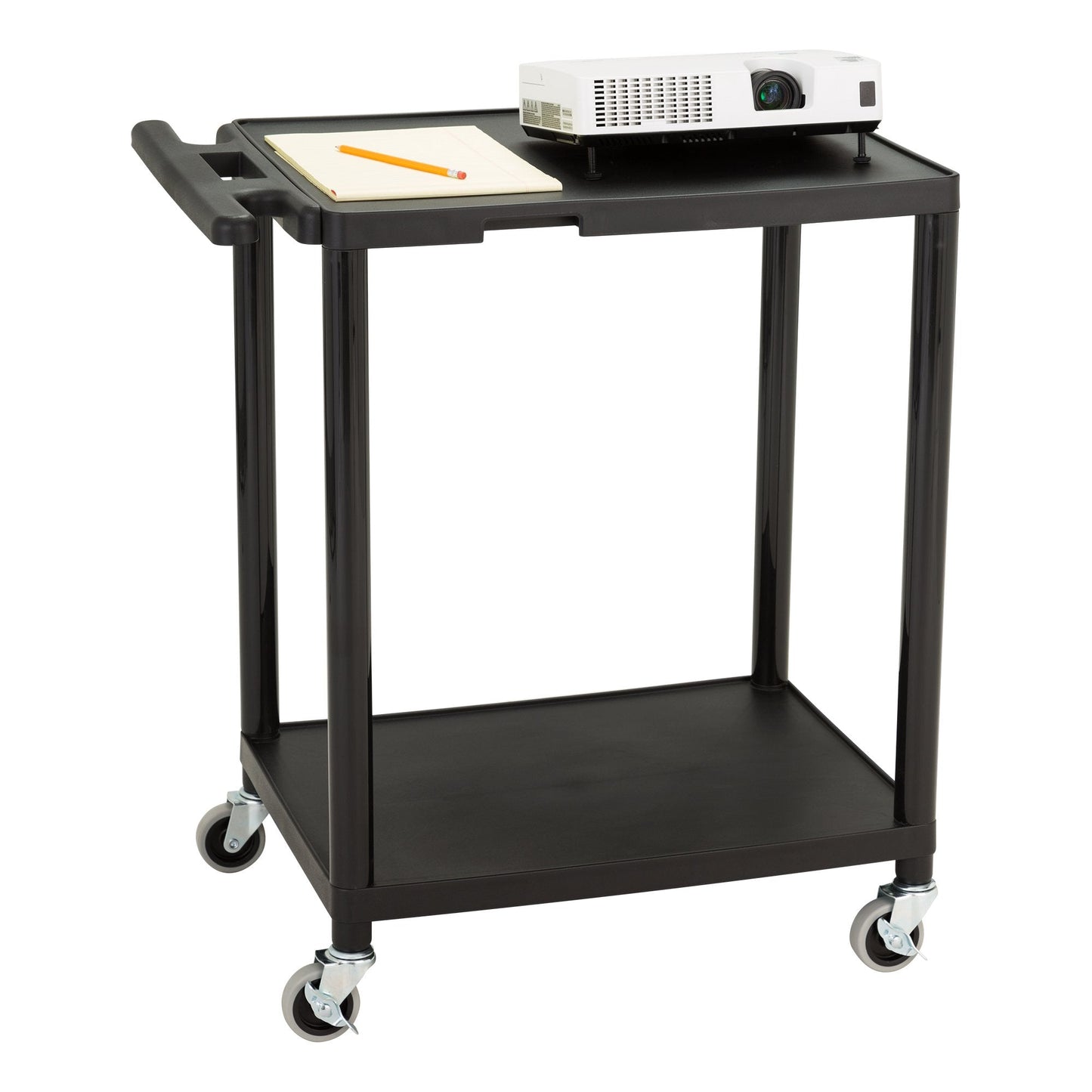 Norwood Commercial Furniture 2-Tier Mobile Utility AV Cart with Casters, Rolling Presentation and Media Cart on Wheels, Black