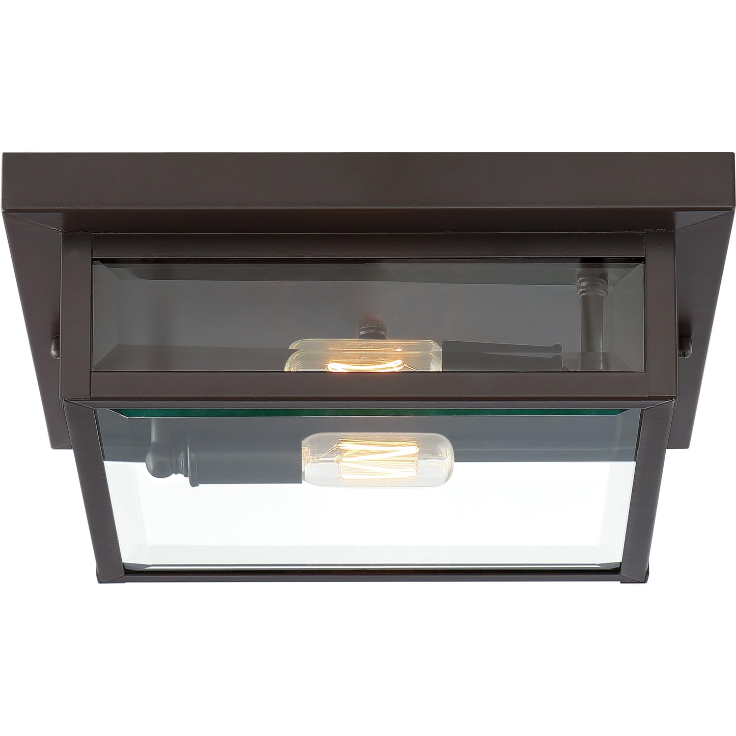Quoizel Westover 12" Outdoor Flush Mount Ceiling Light, 2-Light Western Bronze with Clear Beveled Glass, E12 Base, ETL Damp Rated
