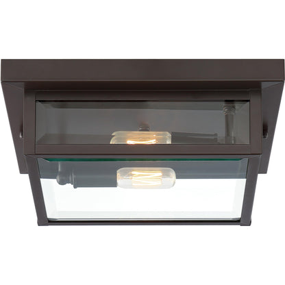 Quoizel Westover 12" Outdoor Flush Mount Ceiling Light, 2-Light Western Bronze with Clear Beveled Glass, E12 Base, ETL Damp Rated