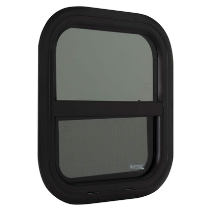 RecPro RV Window Replacement, Teardrop Style, Vertical Sliding, 14inW x 16inH, Black, Model RP-WIN, Made in USA