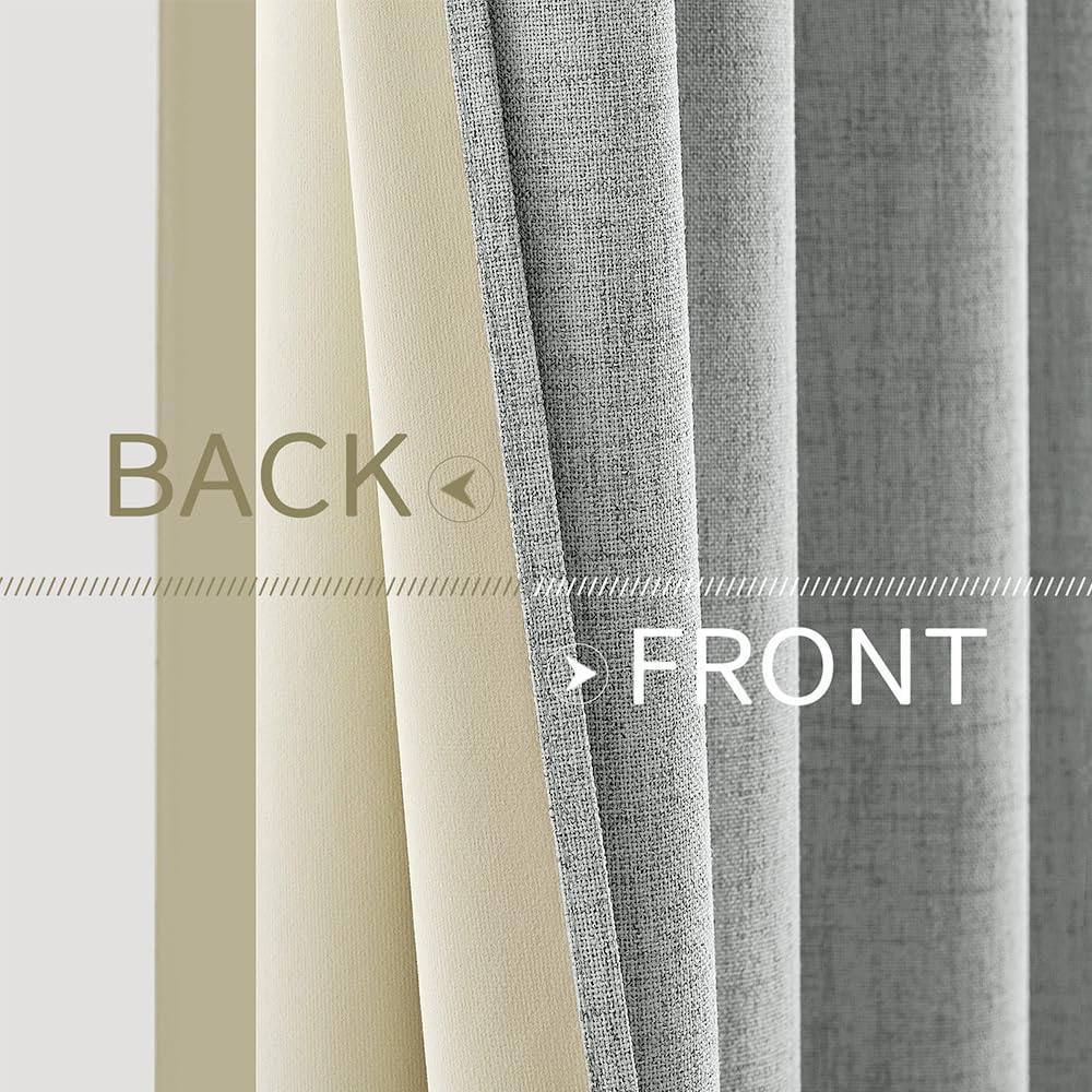 MIULEE Linen Curtains - 100% Blackout Thermal Insulated Drapes in Glacier Gray | 52 x 45 Inch (2 Panels)