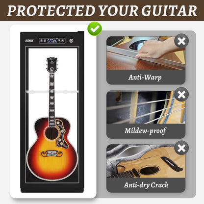 Guitar Display Case with Humidification & Constant Temperature, Smart Touch Control & Fingerprint Lock, Adjustable Racks for 3 Acoustic/4 Electric,GuitarsTransparent Cabinet (Four-sided glass)