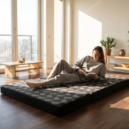 Tri Folding Mattress Twin Size - Memory Foam Tri-fold Mattress, Handle & Non-Slip Bottom, Portable Foldable Sofa Bed Floor Chair for Travel RV Camping Guest Yoga - 4 Inch, 75" 38"x4"
