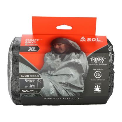 SOL Escape Bivvy with Hood - Emergency Preparedness Blanket - Reflects Up to 70% Body Heat - Outdoor Survival Shelter - Water Resistant - Durable & Breathable - Winter Camping Supplies - XL, Gray