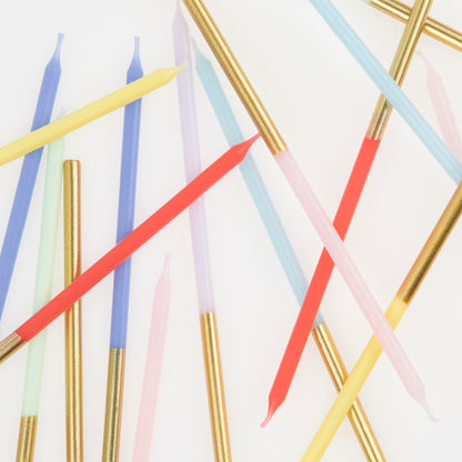 Meri Meri Gold Dipped Birthday Candles for Cake (Pack of 16), 7.25" Tall, Unscented Gold Birthday Candles