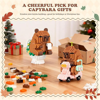 Capybara Building Sets Easter Micro Mini Capybara Models with Motorcycle and Bathroom Scene Funny Animal Desk Decor Gift Christmas Birthday Ages 14+