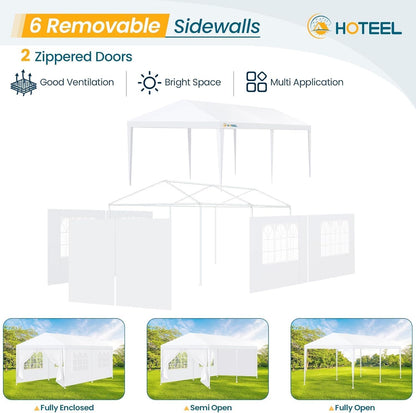 HOTEEL 10x20FT Party Tent with 6 Removable Sidewalls for Parties, Waterproof Carpas para Fiestas, Weddings, BBQ, Outdoor Large Event Canopy, Patio Camping Gazebo, White