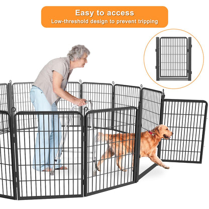 1R2P3I Dog Playpen Outdoor with Low Threshold Gate, 32 inch 10 Panels Dog Play Pen Indoors, Heavy Duty Metal Puppy Playpen Dogs Pen, Rust-Resistant Pet Playpens for Yard RV Camping