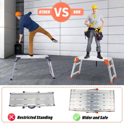 SHANTRA Multifunctional & Adjustable Work Platform with 330 lbs Capacity, 24 to 35 inches Step Ladder, Aluminum Folding Scaffolding Ladder, Heavy Duty Portable Work Bench Stool with Non-Slip Feet